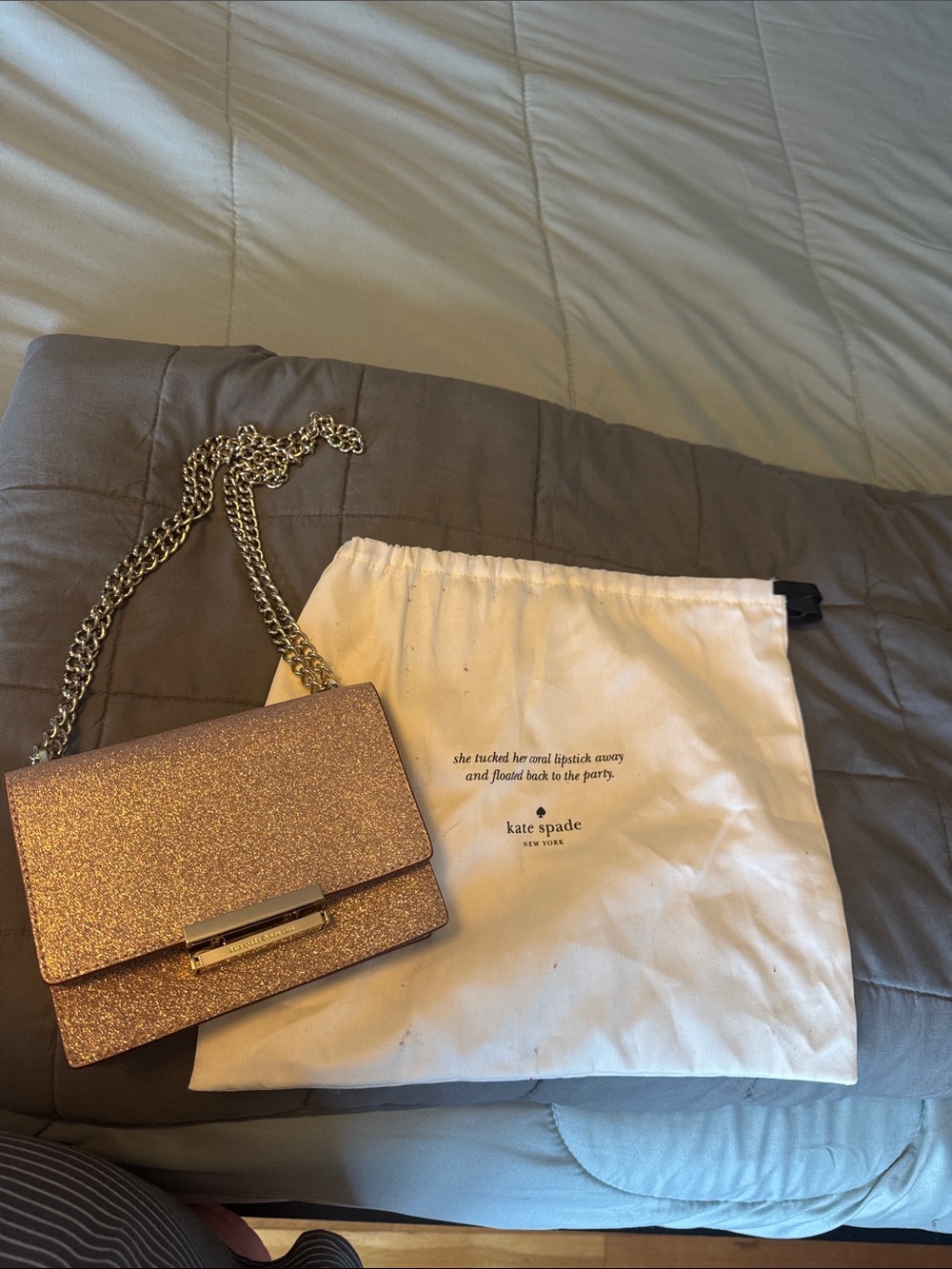 kate spade rose gold glitter chain crossbody